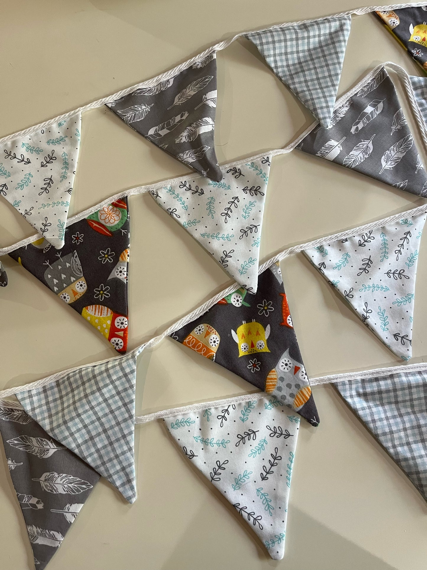 Bunting for decoration and events. Gray, white and turquoise