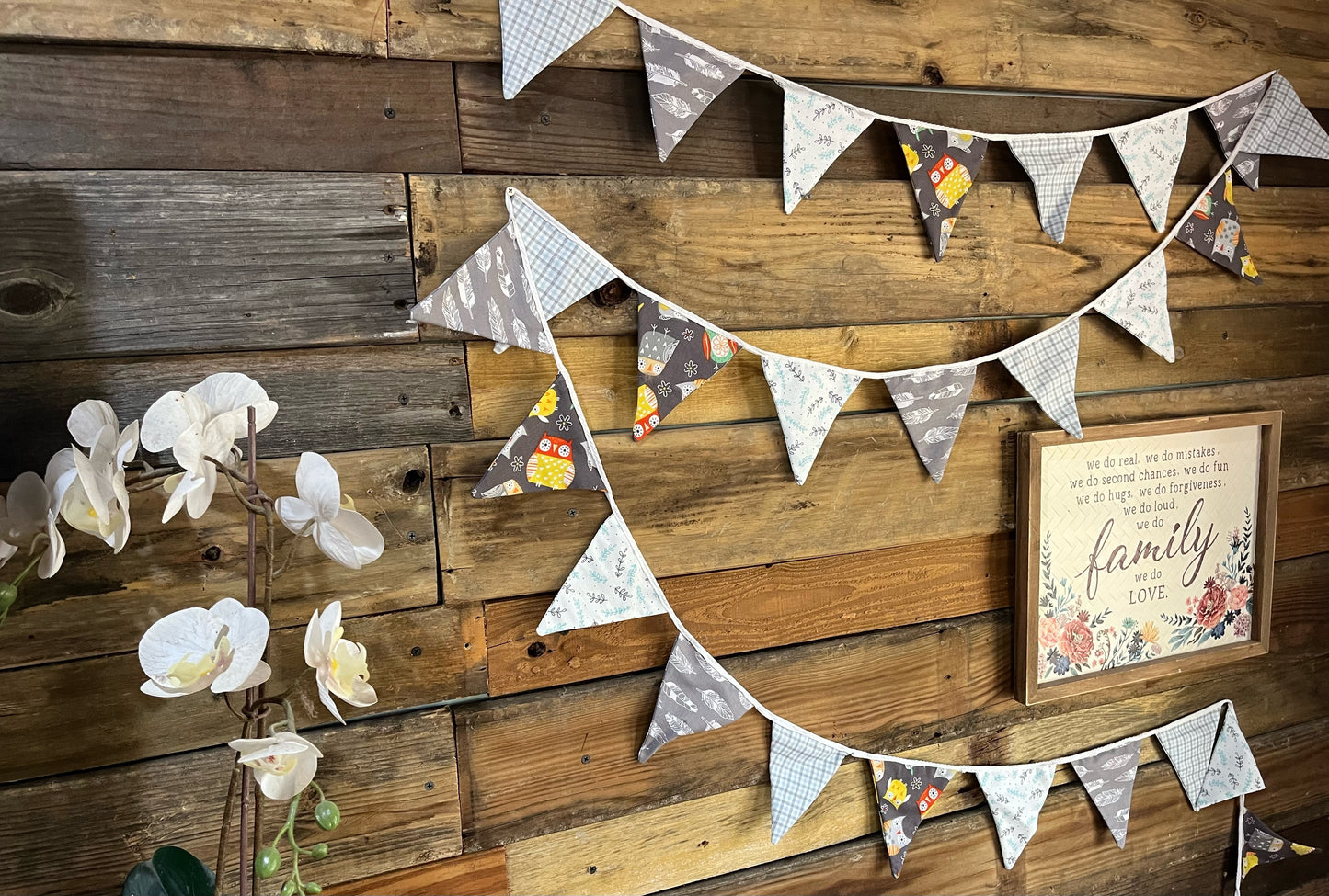 Bunting for decoration and events. Gray, white and turquoise