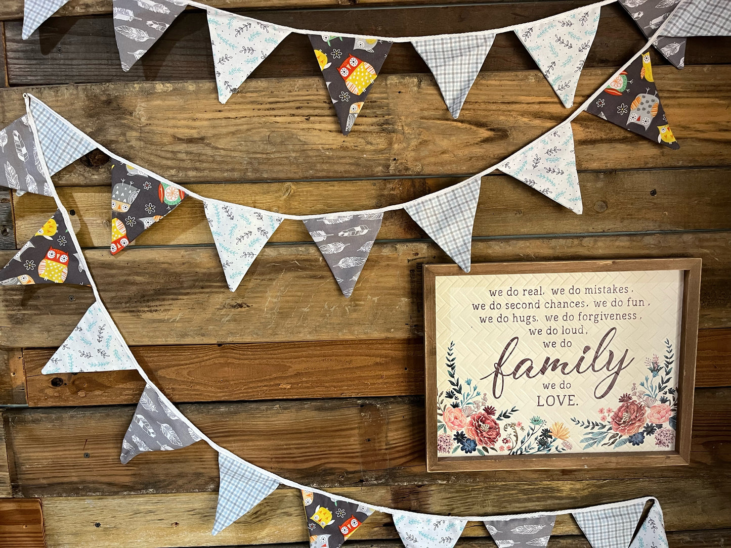 Bunting for decoration and events. Gray, white and turquoise