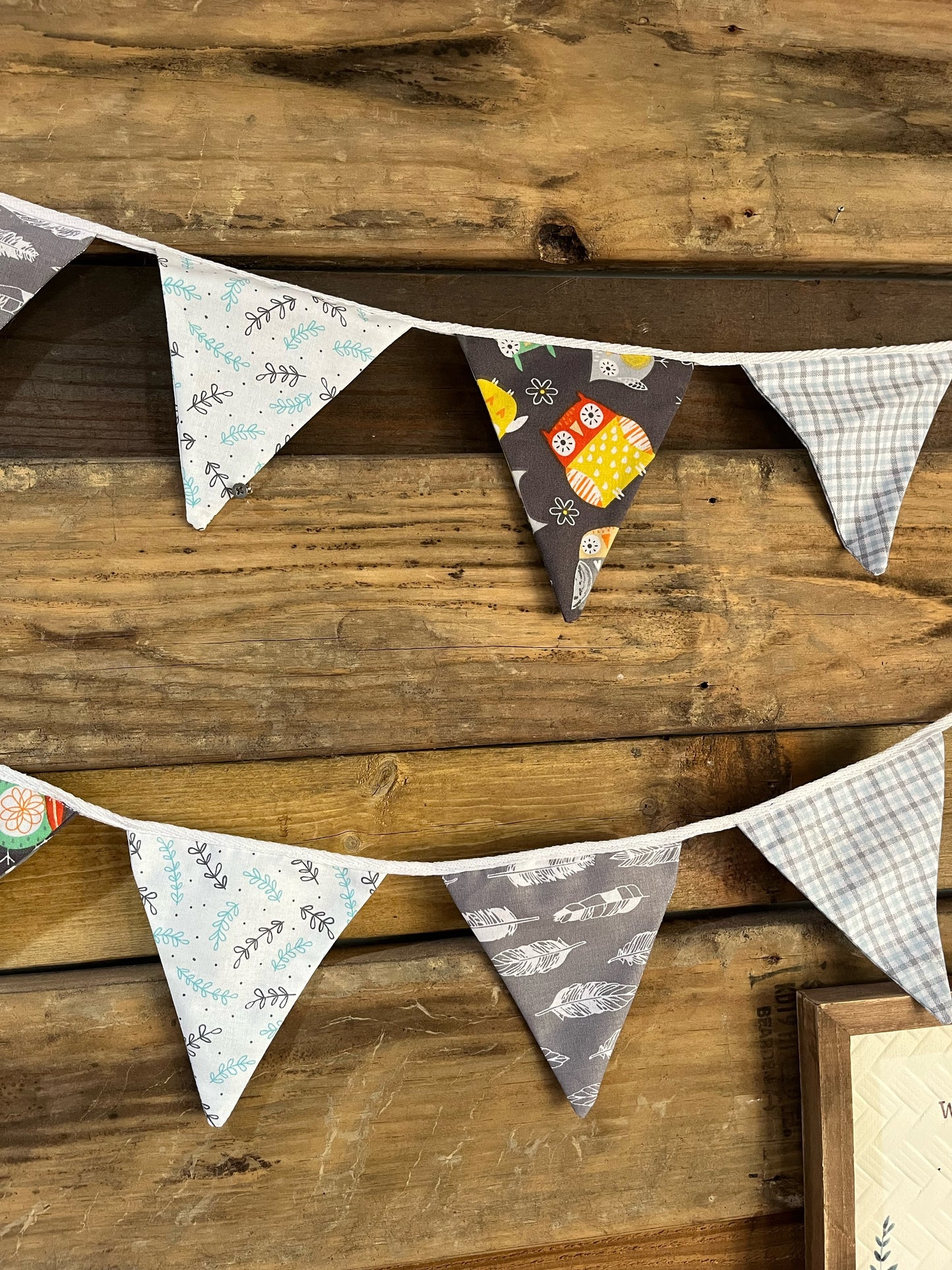 Bunting for decoration and events. Gray, white and turquoise